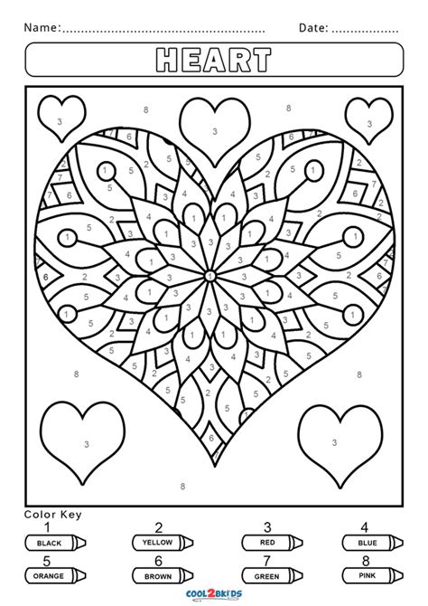 color  number worksheets coolbkids valentine coloring pages