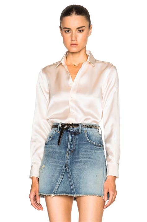 Saint Laurent Satin Blouse In Ivory White Lyst