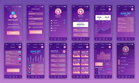set  ui ux gui screens cryptocurrency app flat design template  mobile apps responsive