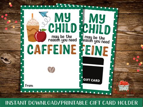 printable starbucks gift card holder   school gift etsy