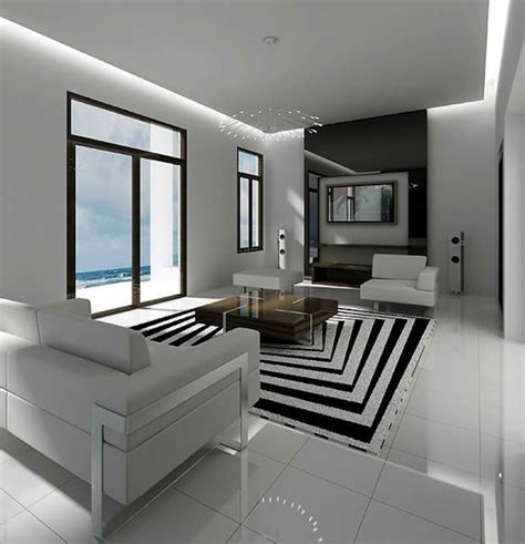 ruang tamu modern kontemporer hitam  putih rancangan