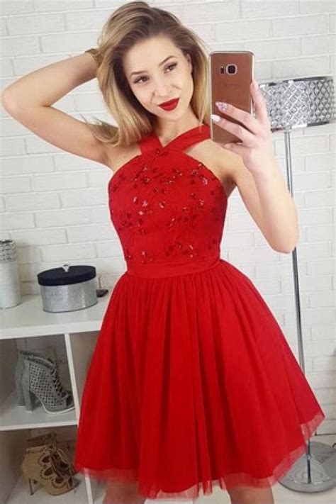 Prom Dress A Line Prom Dress Short Red Homecoming Dresses Cute