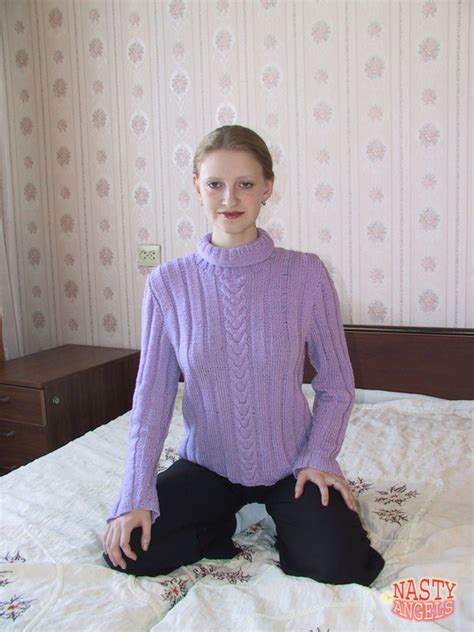 Ordinary Chick In A Purple Sweater Shamelessly Strips And