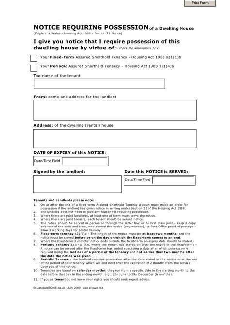 printable section  notice form printable templates