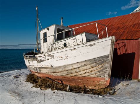 picture   norwegian fishing boat decaying  land