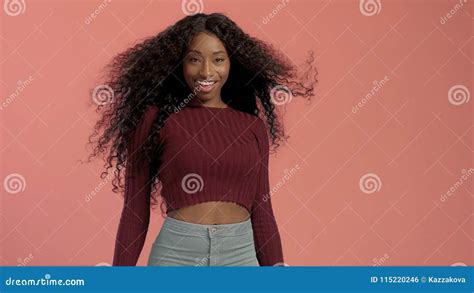 Beauty Black Mixed Race African American Woman With Long Curly Hair And