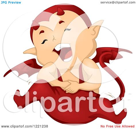 clipart of a cute little devil holding his tummy and laughing royalty