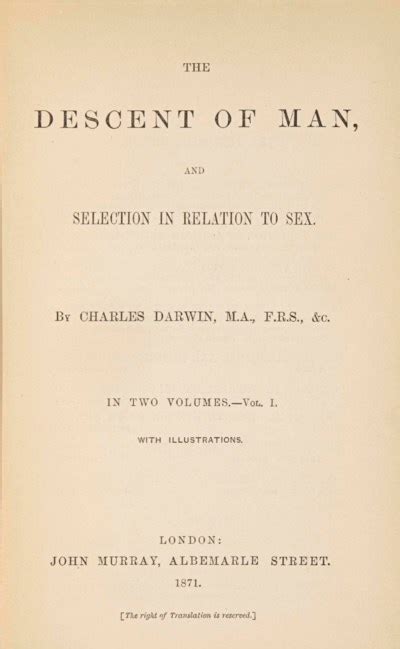 Darwin Charles 1809 1882 The Descent Of Man And Selection In