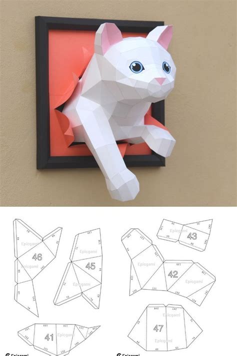 buy cat papercraft svg   diy papercraft cat model template
