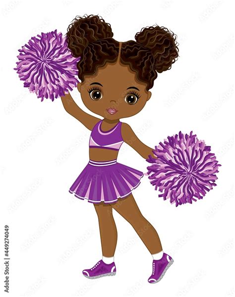 cute african american cheerleader dancing with pom poms vector black