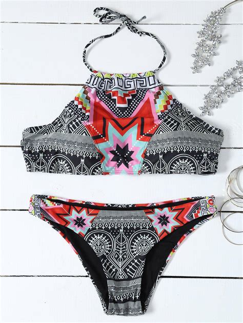 [70 off] halter high neck geometrical print boho bikini set rosegal