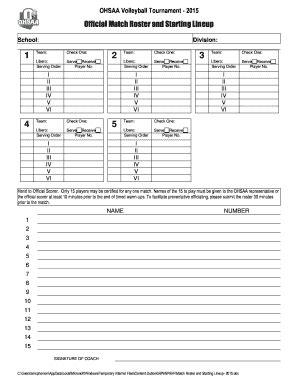 ohsaa volleyball lineup sheet fill  printable fillable blank