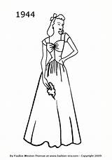 Fashion 1944 Dress Drawing Long Silhouette Silhouettes Dresses Drawings 1940s Costume 1947 Line 1940 Stem Rose History Suit 1942 Sketch sketch template