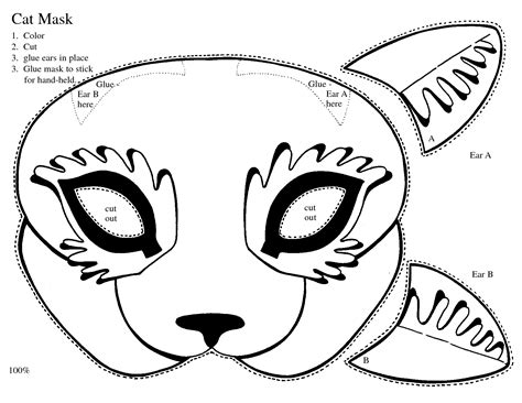 printable cat mask craft sketch coloring page