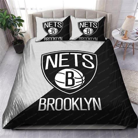 brooklyn nets logo  white  black background bedding set rever lavie