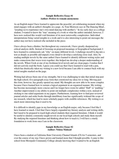sample reflective essay english studies teachers
