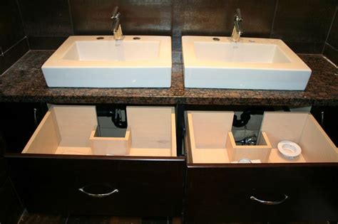 bathroom vanity  custom drawer box cut outs  accomodate plumbing