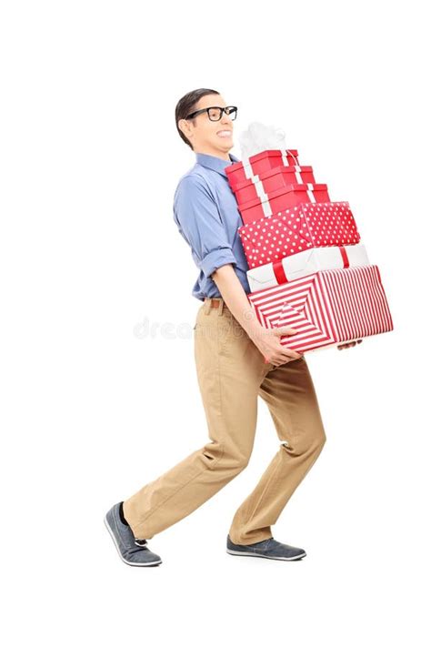 man carrying  heavy load  presents stock photo image  adult person