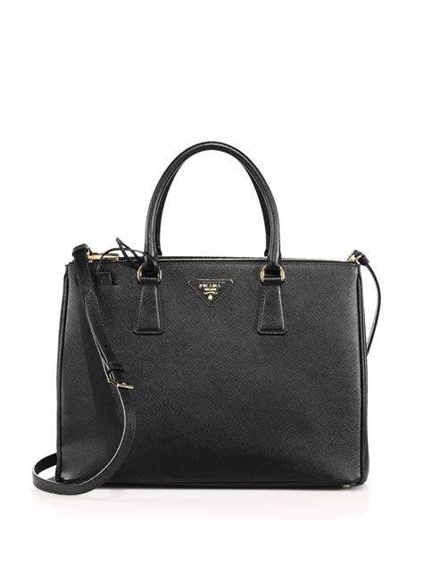 prada saffiano lux medium double zip leather satchel  black lyst