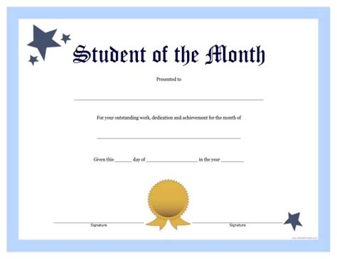printable student   month award template printable templates