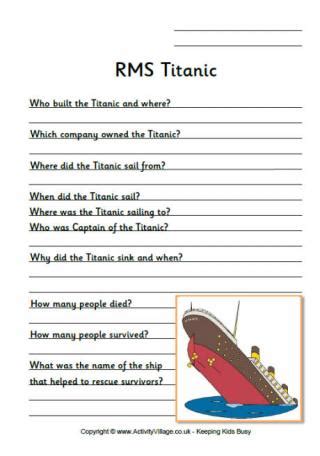 titanic worksheets