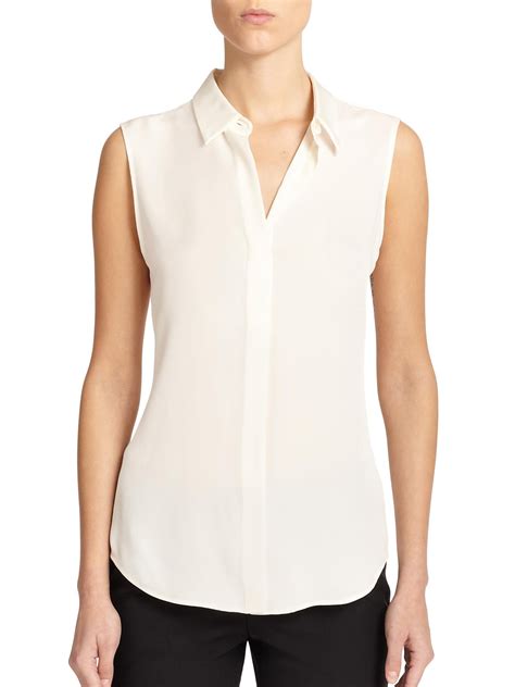 Theory Tanelis Modern Silk Sleeveless Blouse In White Lyst