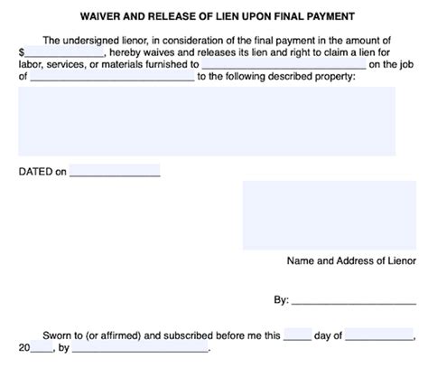 lien waiver form  waiver  lien forms  state