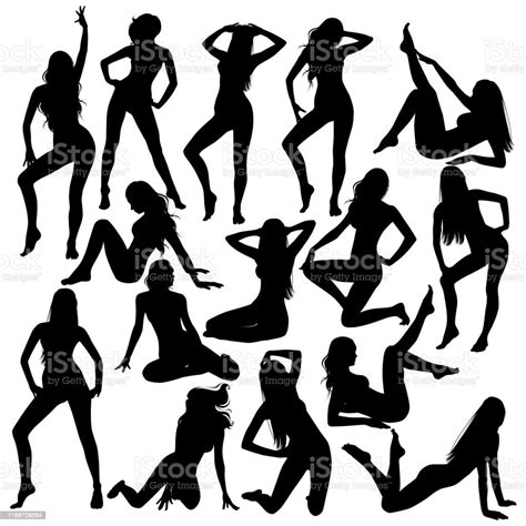collection vector silhouettes of beautiful women stock illustration