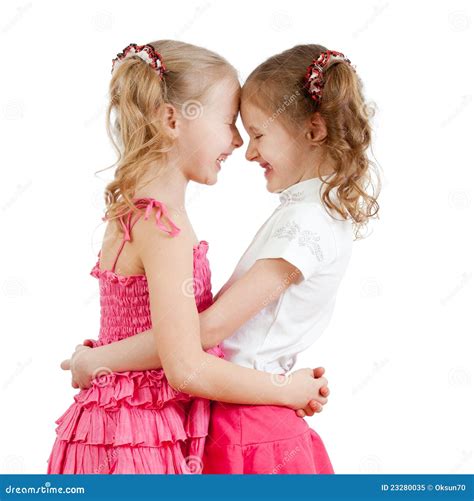 smiling  hugging cute girls  friends stock image image