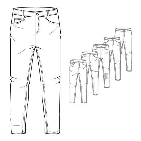 Straight Leg Jeans Flat Technical Drawing Illustration Five Pocket