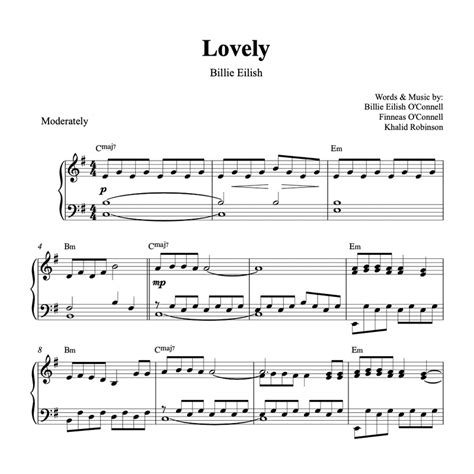 lovely billie eilish solo piano sheet