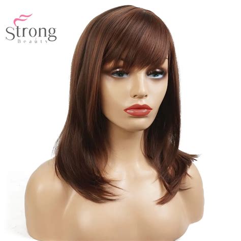 Strongbeauty Auburn Long Straight Wig Bob Neat Bang Hairstyle Women