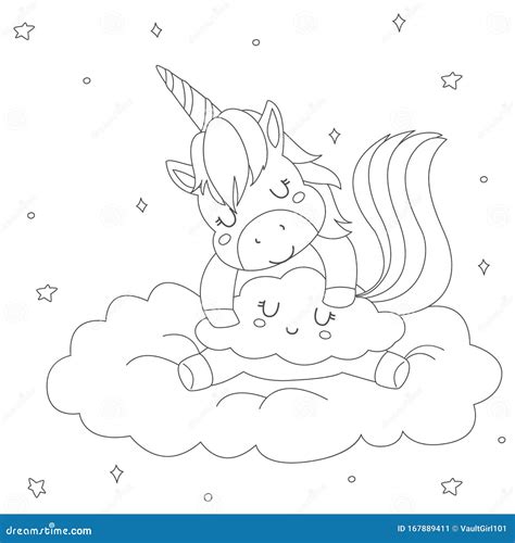 cute sleeping unicorn coloring page  kids vector design stock vector