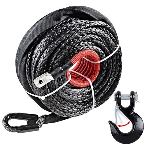 lbs gray synthetic winch rope recovery cable steel hook mm   feetjpg