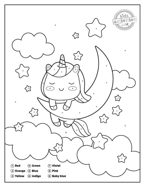 unicorn color  number numbers   coloring pages kids activities blog