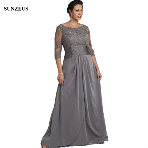 appliques half sleeve grey mother of the bride dress plus size long