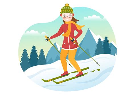 ski illustration  skiers sliding  mountain  downhill