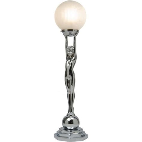 art deco chrome lady table lamp with glass globe shade