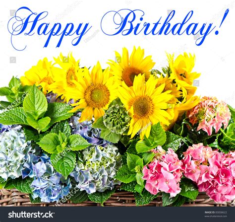 happy birthday card concept colorful sunflowers stock photo