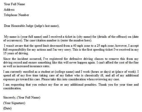speeding ticket explanation letter sample collection letter template