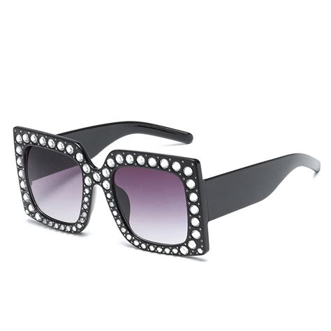 new oversized bling rhinestone square frame sunglasses women fashion