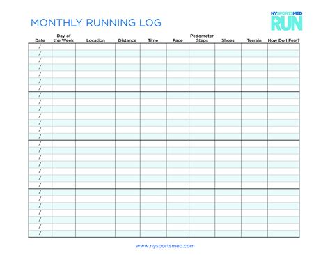 running calendar  printable running log template printable