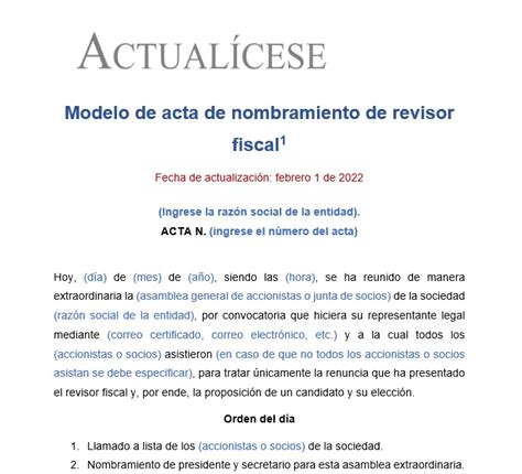 Modelo De Acta De Nombramiento Del Revisor Fiscal Actualícese