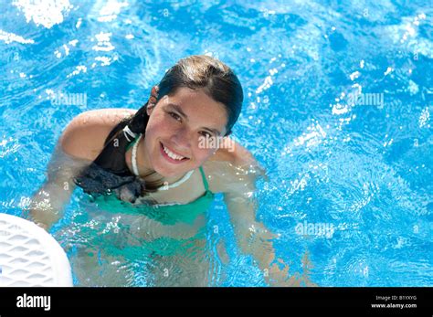 young teen girl swims   pool usa stock photo royalty  image  alamy