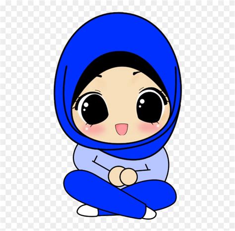 doodle muslimah duduk biru kartun muslimah comel  transparent