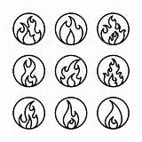 Fire Outline Icon Isolated Background Line Flame Vector Bonfire Flames Circle Flat sketch template