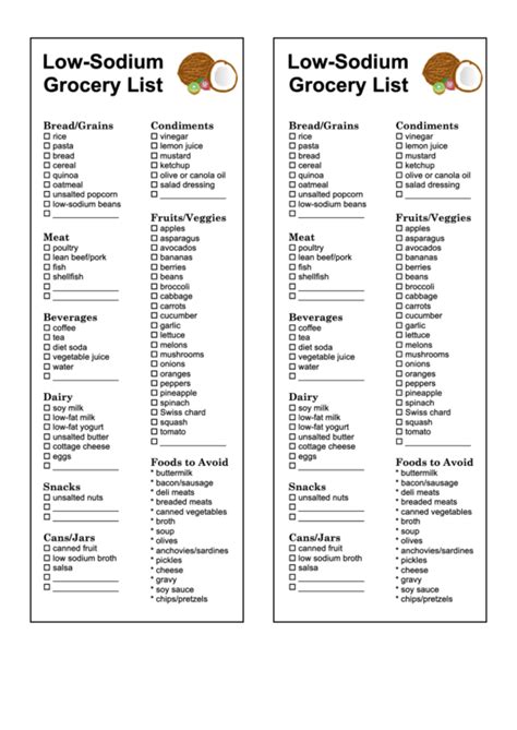 sodium grocery list printable