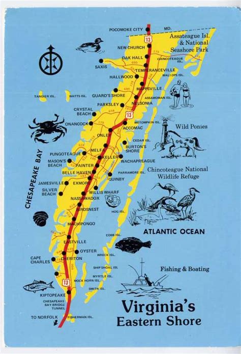 Cape Charles Temperanceville Eastern Shore Map Postcard