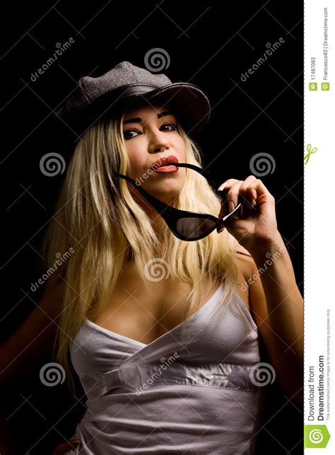 Woman With Hat And Sunglasses Stock Image Image Of