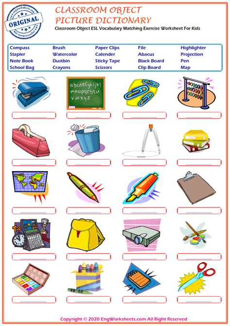 classroom object esl vocabulary worksheets